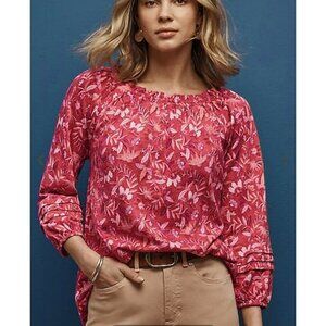 J Jill Printed Convertible Shoulder Top Women Plus 2X Pink Floral 3/4 Sleeves